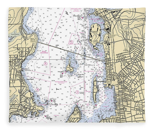 Newport Harbor Rhode Island Nautical Chart Blanket