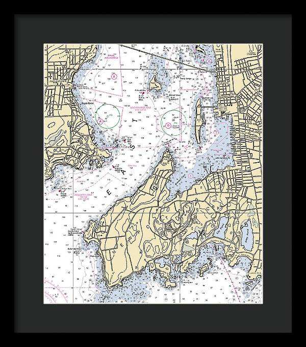 Newport Neck-rhode Island Nautical Chart - Framed Print