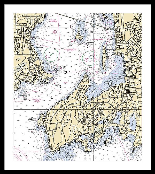 Newport Neck-rhode Island Nautical Chart - Framed Print