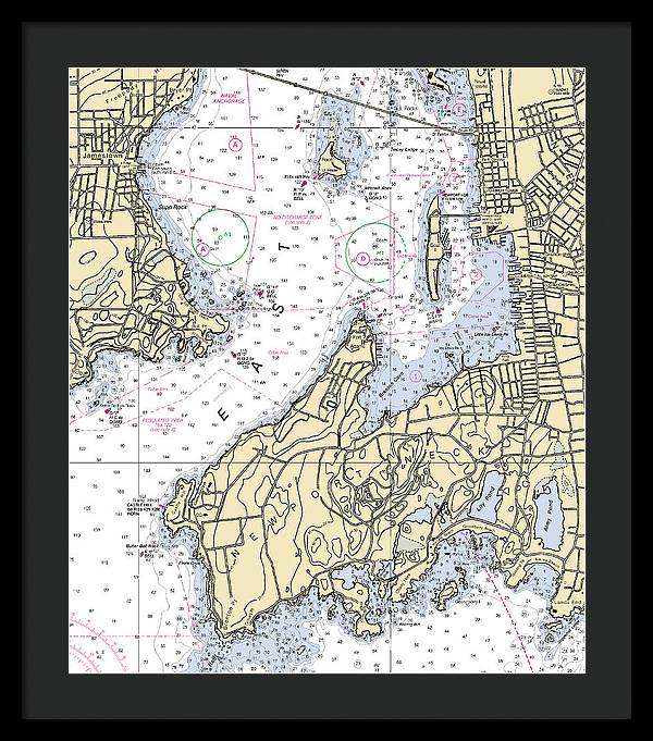 Newport Neck-rhode Island Nautical Chart - Framed Print