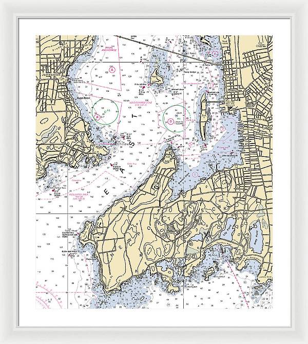 Newport Neck-rhode Island Nautical Chart - Framed Print