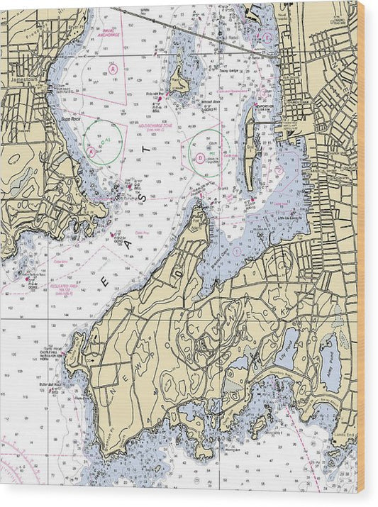 Newport Neck-Rhode Island Nautical Chart Wood Print