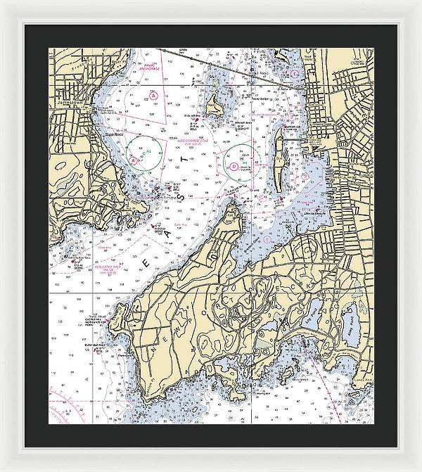 Newport Neck-rhode Island Nautical Chart - Framed Print