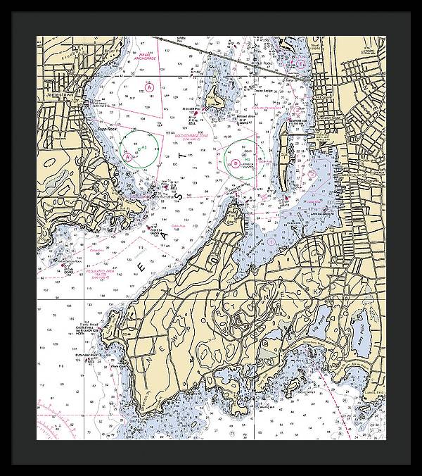 Newport Neck-rhode Island Nautical Chart - Framed Print