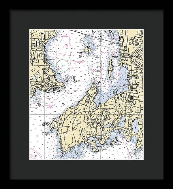 Newport Neck-rhode Island Nautical Chart - Framed Print