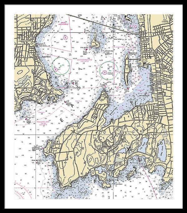 Newport Neck-rhode Island Nautical Chart - Framed Print