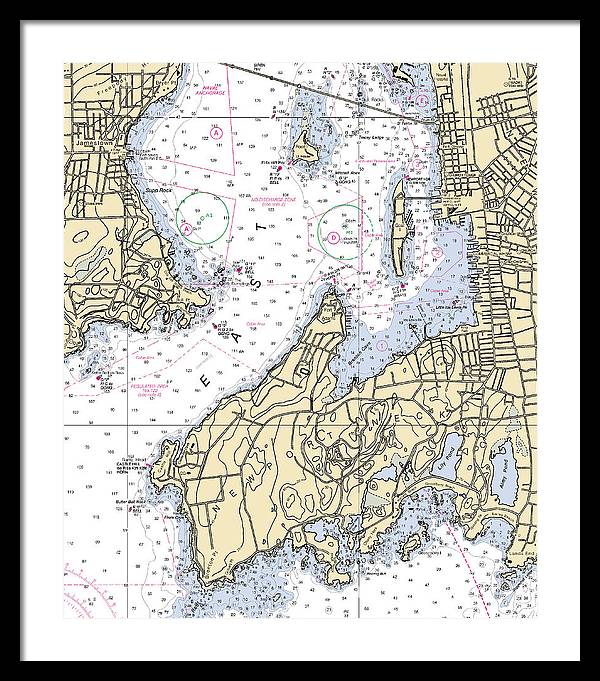 Newport Neck-rhode Island Nautical Chart - Framed Print