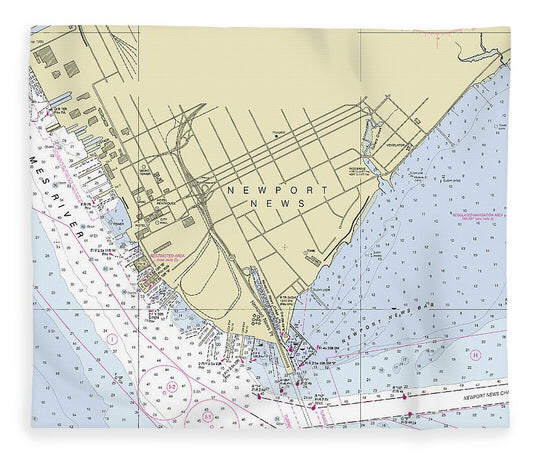 Newport News Virginia Nautical Chart Blanket
