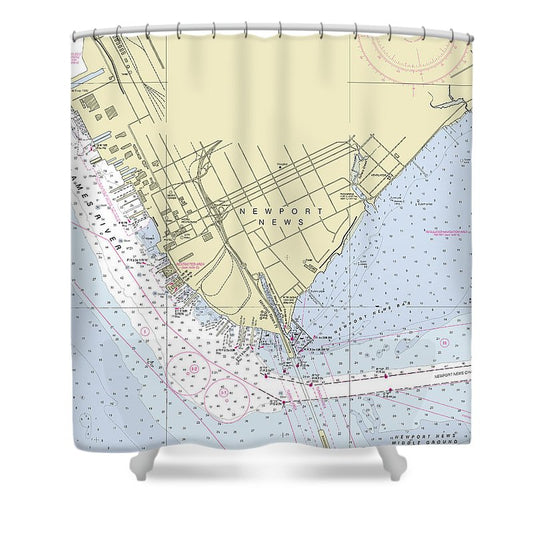 Newport News Virginia Nautical Chart Shower Curtain