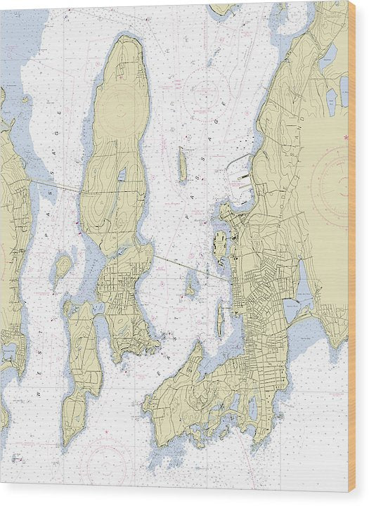 Newport Rhode Island Nautical Chart Wood Print