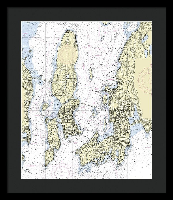 Newport Rhode Island Nautical Chart - Framed Print