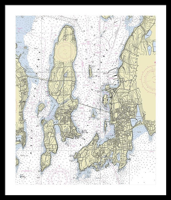 Newport Rhode Island Nautical Chart - Framed Print