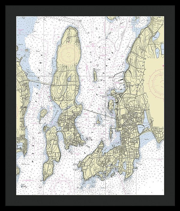 Newport Rhode Island Nautical Chart - Framed Print