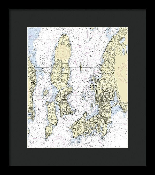 Newport Rhode Island Nautical Chart - Framed Print