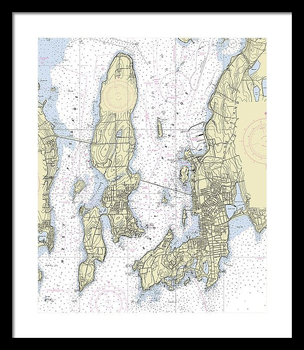 Newport Rhode Island Nautical Chart - Framed Print