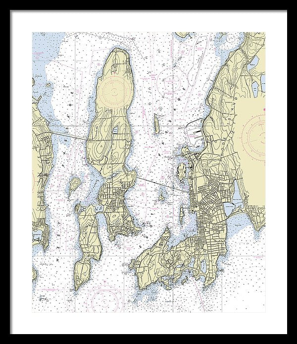 Newport Rhode Island Nautical Chart - Framed Print