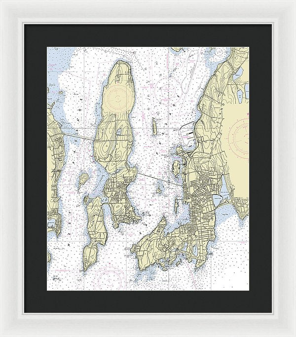 Newport Rhode Island Nautical Chart - Framed Print