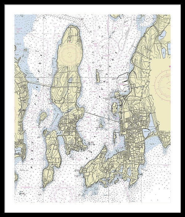 Newport Rhode Island Nautical Chart - Framed Print