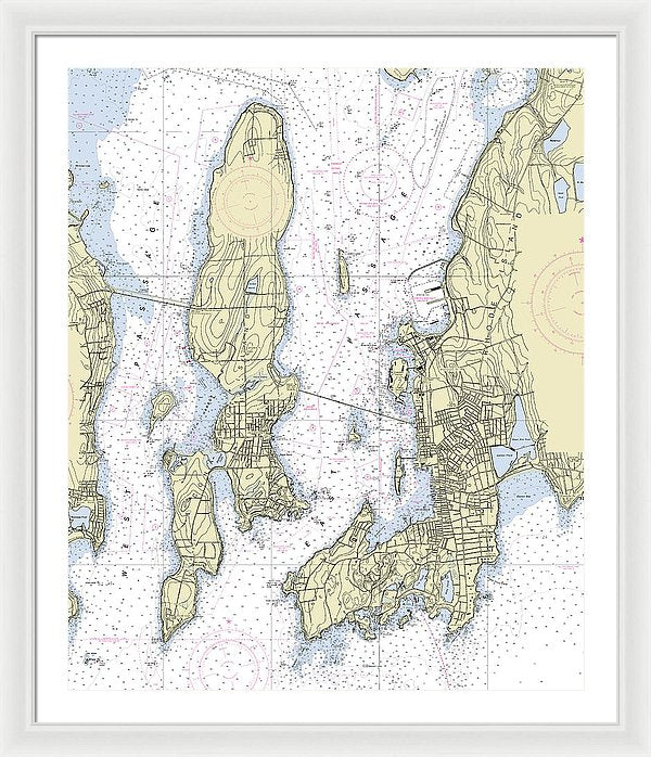 Newport Rhode Island Nautical Chart - Framed Print