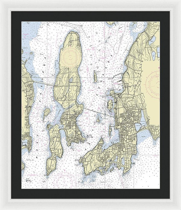 Newport Rhode Island Nautical Chart - Framed Print