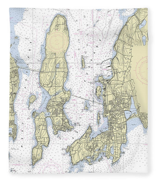 Newport Rhode Island Nautical Chart Blanket