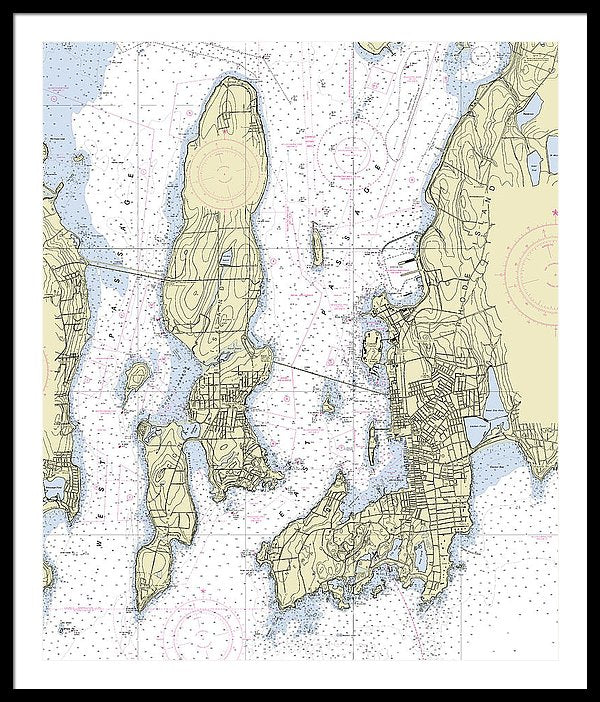 Newport Rhode Island Nautical Chart - Framed Print