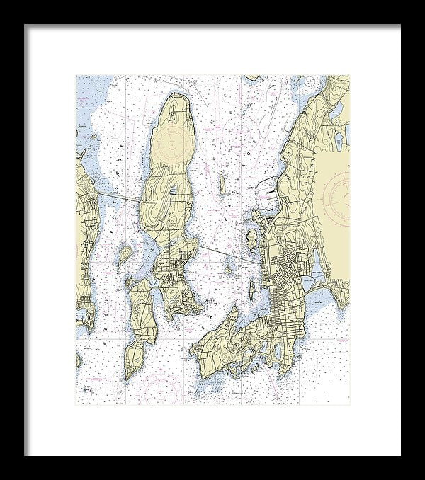 Newport Rhode Island Nautical Chart - Framed Print