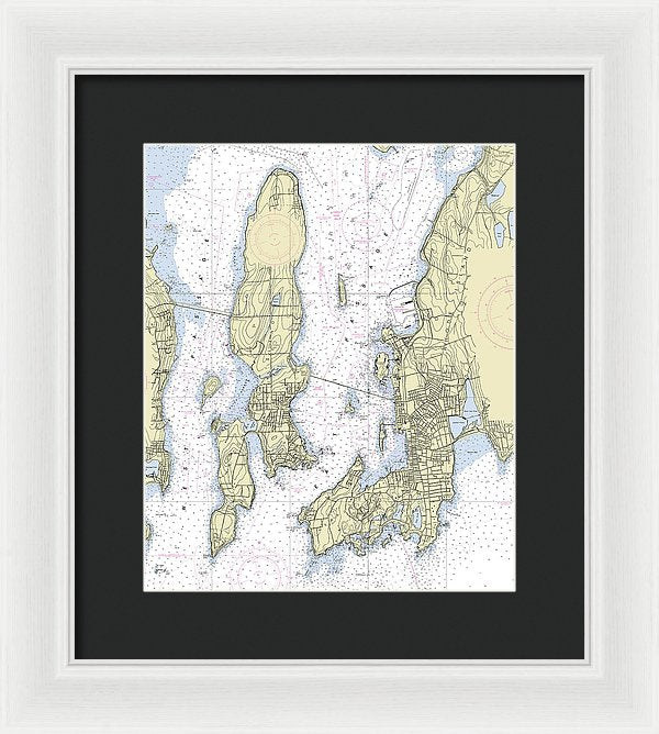 Newport Rhode Island Nautical Chart - Framed Print