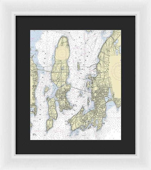 Newport Rhode Island Nautical Chart - Framed Print