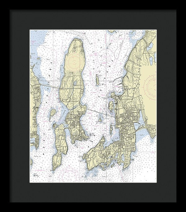 Newport Rhode Island Nautical Chart - Framed Print