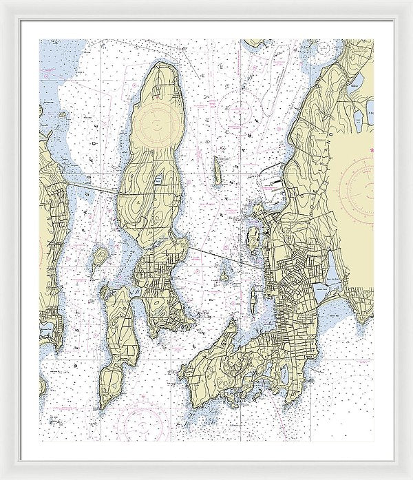 Newport Rhode Island Nautical Chart - Framed Print