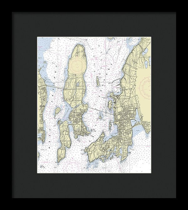 Newport Rhode Island Nautical Chart - Framed Print