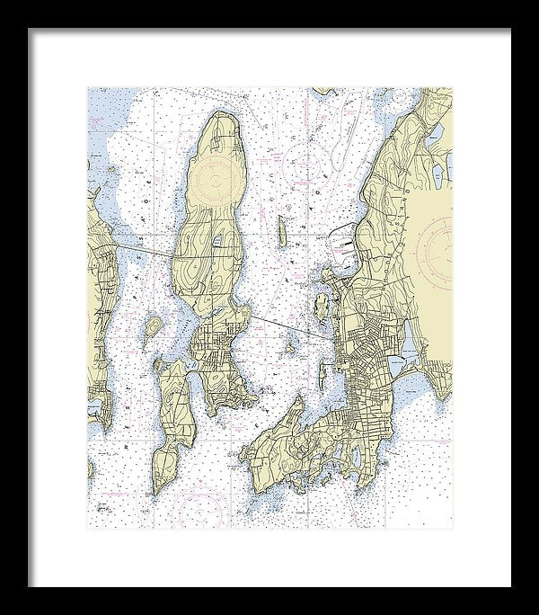 Newport Rhode Island Nautical Chart - Framed Print