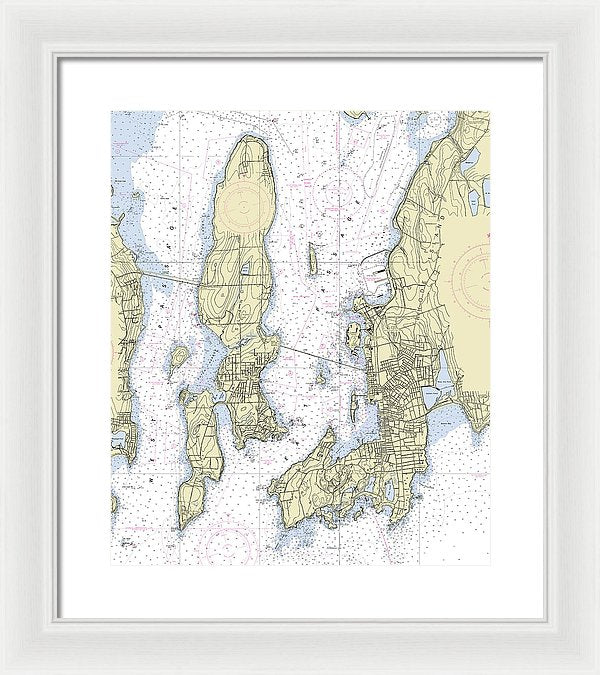 Newport Rhode Island Nautical Chart - Framed Print