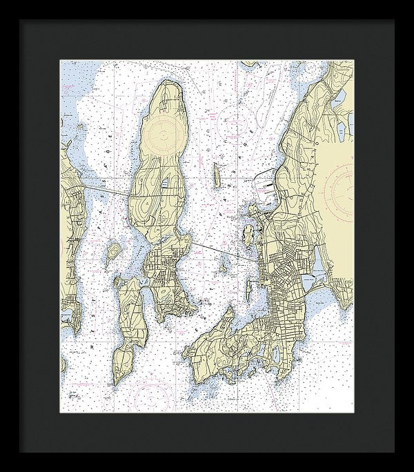 Newport Rhode Island Nautical Chart - Framed Print