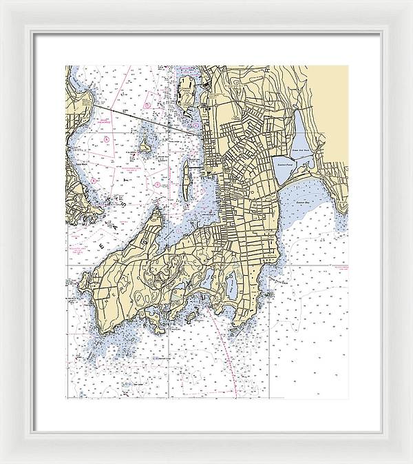 Newport -rhode Island Nautical Chart _v3 - Framed Print