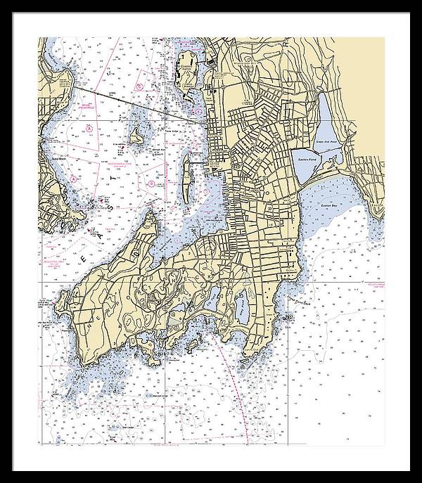 Newport -rhode Island Nautical Chart _v3 - Framed Print