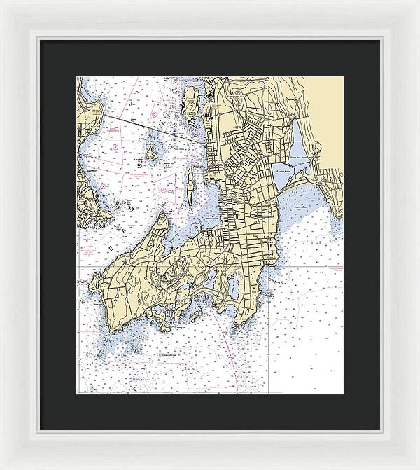 Newport -rhode Island Nautical Chart _v3 - Framed Print