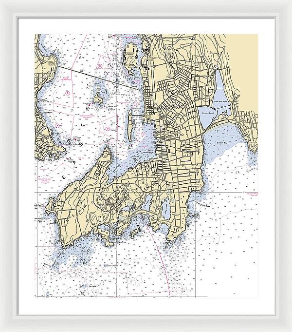 Newport -rhode Island Nautical Chart _v3 - Framed Print