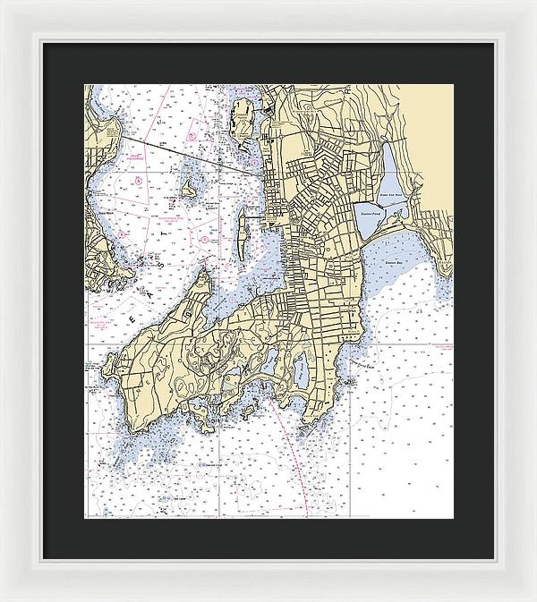 Newport -rhode Island Nautical Chart _v3 - Framed Print