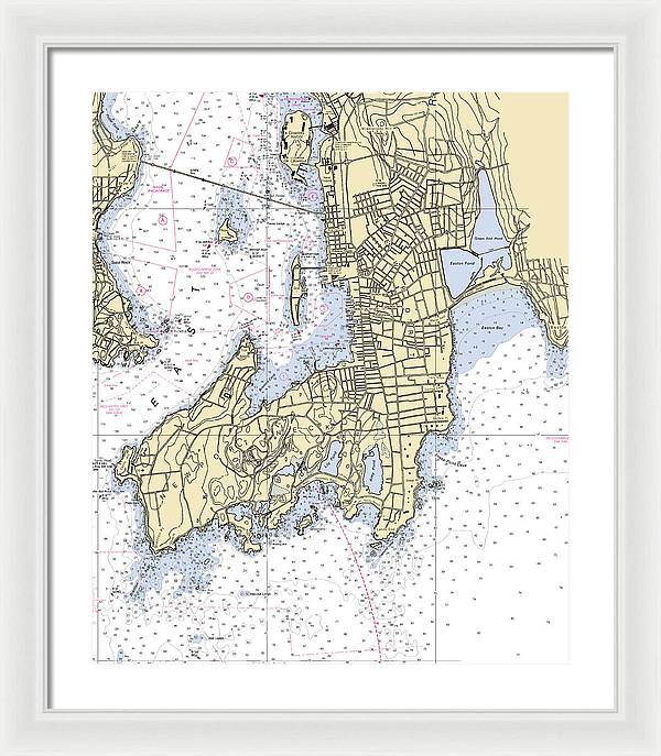 Newport -rhode Island Nautical Chart _v3 - Framed Print