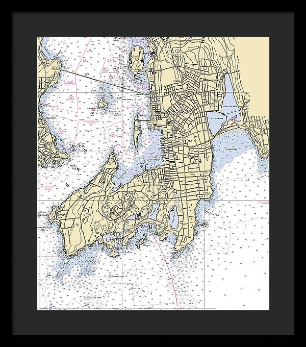 Newport -rhode Island Nautical Chart _v3 - Framed Print