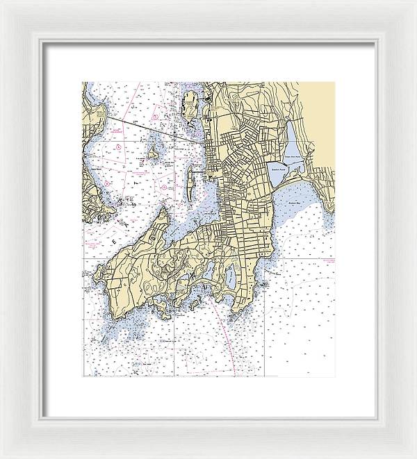 Newport -rhode Island Nautical Chart _v3 - Framed Print