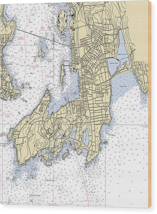 Newport -Rhode Island Nautical Chart _V3 Wood Print