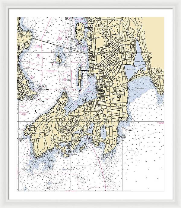 Newport -rhode Island Nautical Chart _v3 - Framed Print