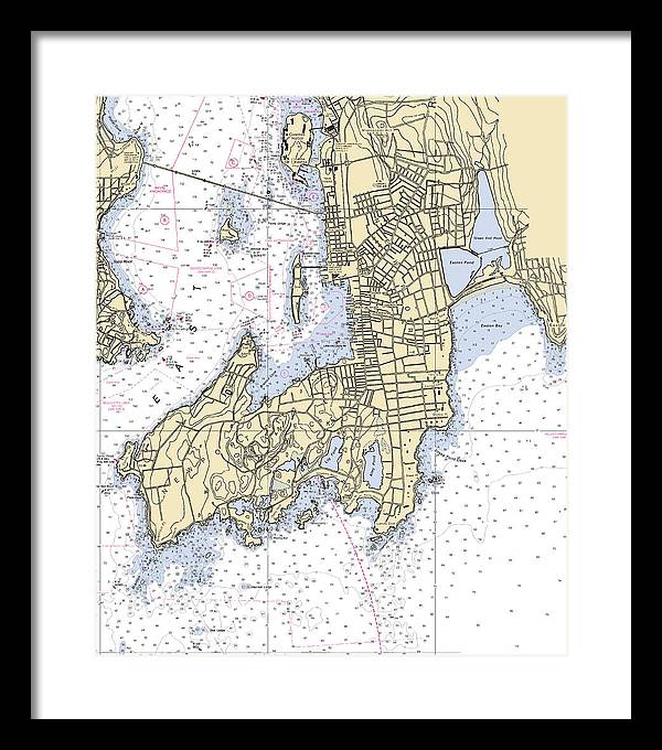 Newport -rhode Island Nautical Chart _v3 - Framed Print