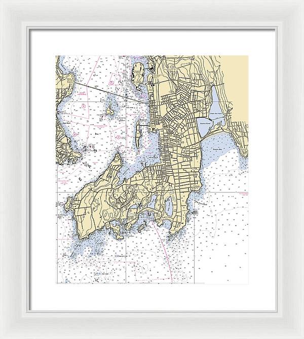 Newport -rhode Island Nautical Chart _v3 - Framed Print