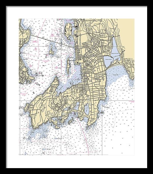 Newport -rhode Island Nautical Chart _v3 - Framed Print