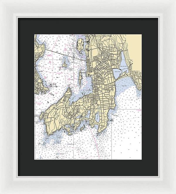 Newport -rhode Island Nautical Chart _v3 - Framed Print