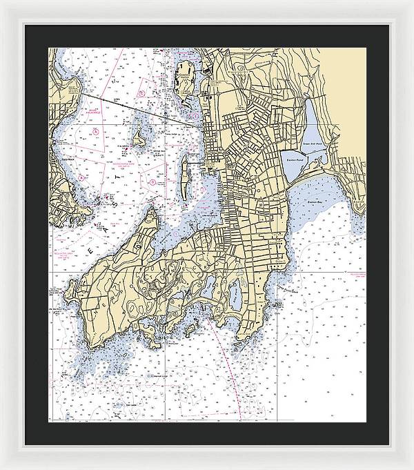 Newport -rhode Island Nautical Chart _v3 - Framed Print